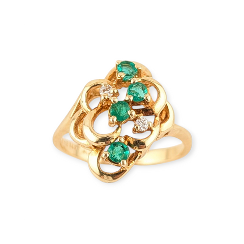 14KT YELLOW GOLD EMERALD AND DIAMOND RING