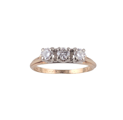 14KT YELLOW & WHITE GOLD 3 DIAMOND RING