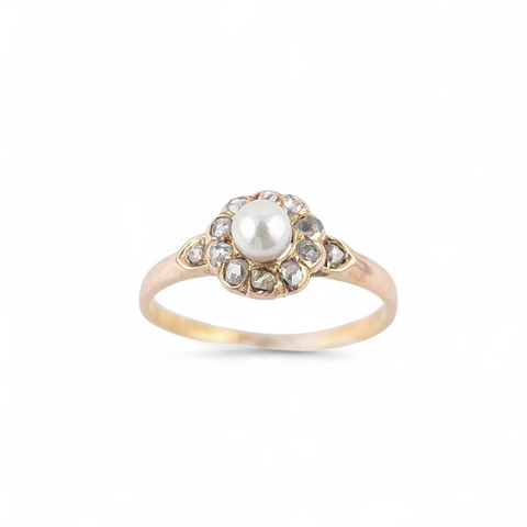 14KT ROSE GOLD PEARL AND DIAMOND CLUSTER RING