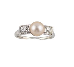 14KT WHITE GOLD PEARL AND DIAMOND RING