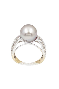 14kt White Gold Diamond and South Sea Pearl Ring