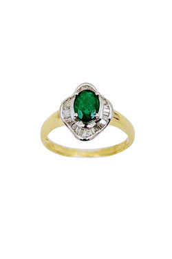 14kt White and Yellow Gold Natural Emerald and Diamond Ring.