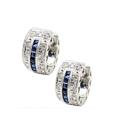 Ladies 10kt White Gold Blue Sapphire and Diamond Huggies earrings