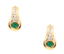 14kt Yellow Gold Green Emerald and Diamond Earrings.