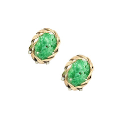 10kt Yellow Gold Carved Jade Stud Earrings.