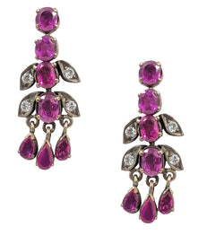 Vintage Synthetic Ruby and Diamond Drop / Pendant Earrings.