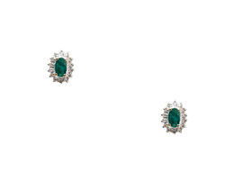 Ladies 14kt Yellow Gold Emerald & Diamond Cluster Stud Earrings.