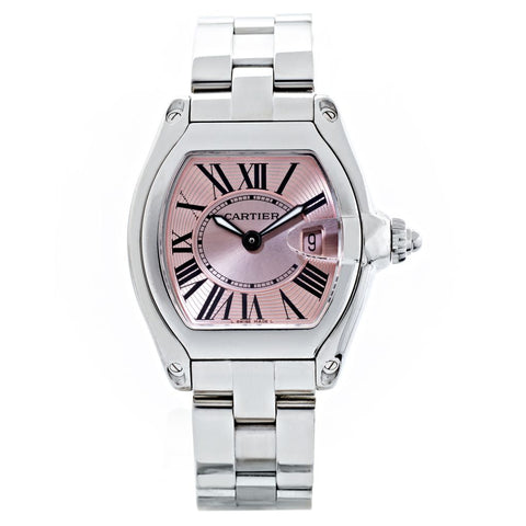 Cartier Roadster Pink Dial Ladies Stainless Steel Watch