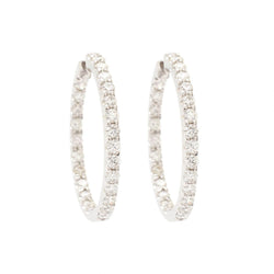 Medium Round Shaped Diamond White Gold Hoop Earrings