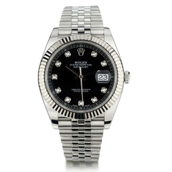 Rolex Datejust II in Steel with White Gold Fluted Bezel. Black Diamond Dial. 41mm  Ref:126334