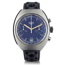 Rare. Heuer Chronograph in Steel. Blue Dial. Reference number: 73473. Circa 1970.