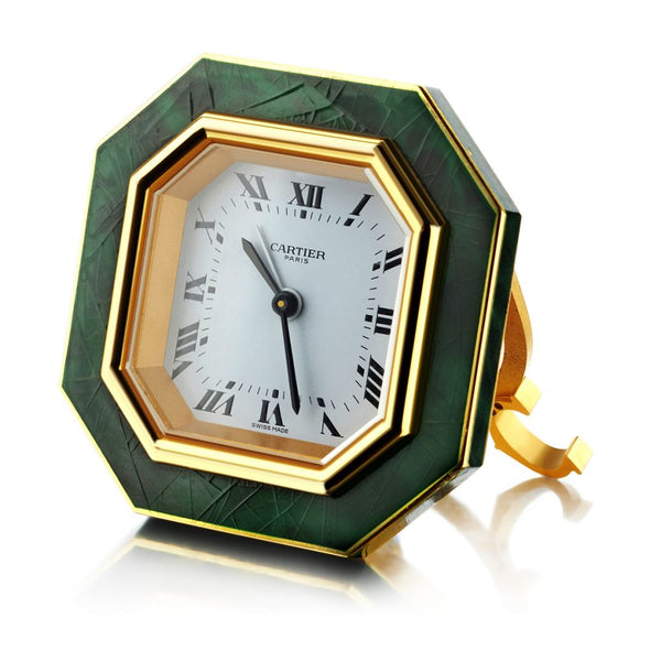 Rare!! Cartier Octagonal Green Alarm and Travel Clock. Circa