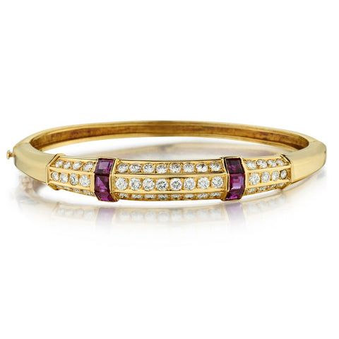 Ladies 18kt Yellow Gold Ruby and Diamond Bangle.