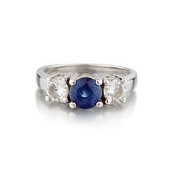 Ladies 14kt White Gold Blue Sapphire and Diamond Ring.