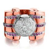 14KT Rose And White Gold Old-Mine Cut And Ruby Vintage Ring