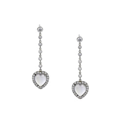Platinum Moonstone And Round Brilliant Cut Diamond Heart Drop Earrings
