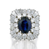 Ladies Platinum Blue Sapphire and Diamond Ballerina ring.