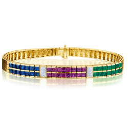 Ladies 18kt yellow gold multi colored stone  bracelet