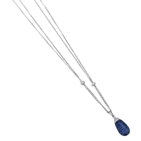 18KT White Gold Sapphire And Diamond Invisibly Set Drop Pendant