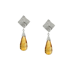 Ladies 18kt White Gold Briolette Citrine and Diamond Pendant / Drop Earrings