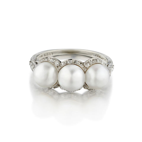 Platinum Vintage Pearl and Diamond Vintage Ring.  Ellis Bros. (Birks).