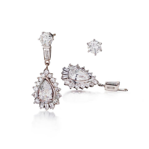 2-In-1 White Gold Diamond Studs And Diamond Drop Earrings