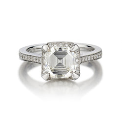 2.30 Carat Step-Cut Diamond Halo Set Engagement Ring