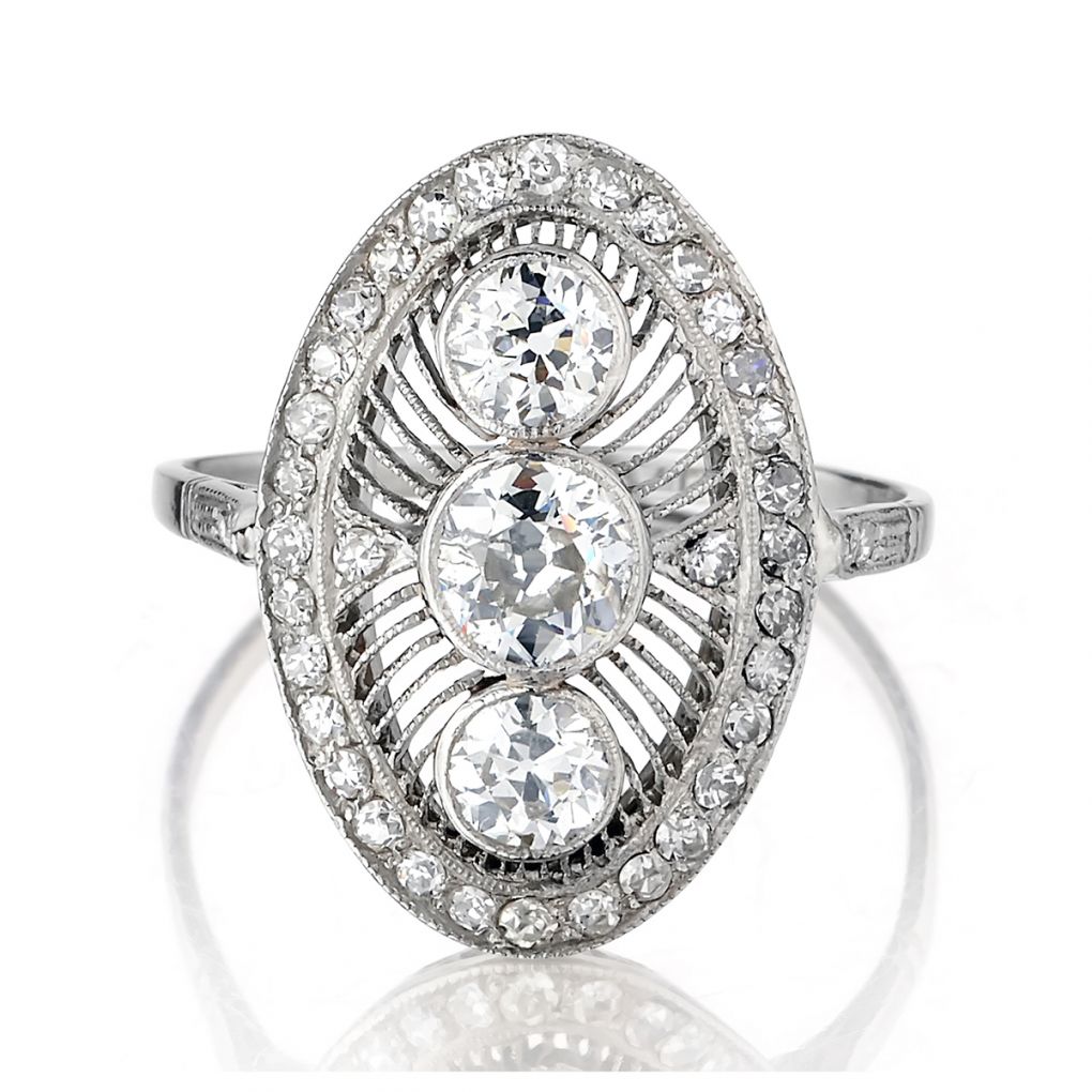Art Deco Platinum Old-European Cut And Mine Cut Diamond Ring – Van Rijk