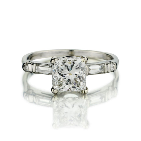 1.35 Carat Princess Cut Diamond White Gold Engagement Ring