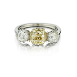 Platinum Three-Stone Fancy Yellow Diamond Vintage Ring