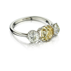 Platinum Three-Stone Fancy Yellow Diamond Vintage Ring