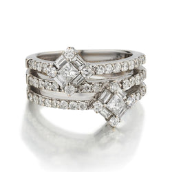 1.70 Carat Total Weight Princess, Brilliant And Baguette Cut Diamond Ring
