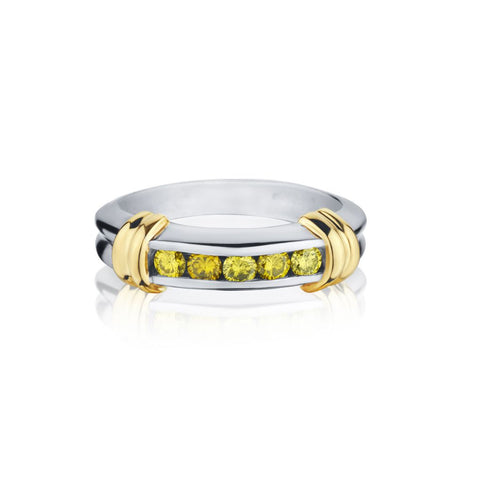 Platinum and 18kt Y/G Diamond Band.  5 x 0.35ct Tw Yellow Diamonds