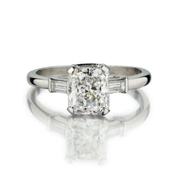 1.76 Carat Natural Radiant Cut Diamond Platinum Engagement Ring