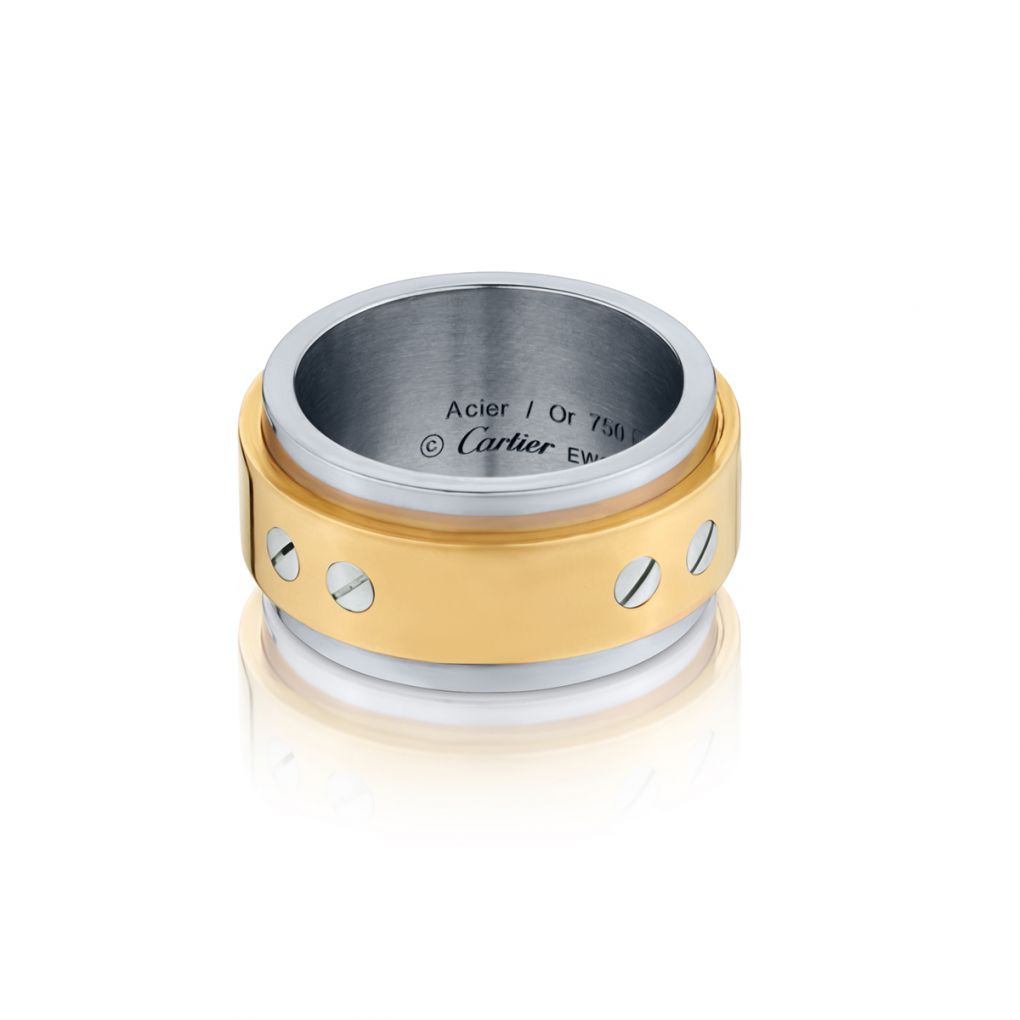 Cartier " Santos" Steel and 18kt Yellow Gold Band. Size 61 (9-1/2)
