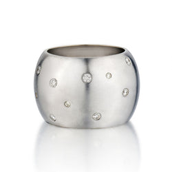 14KT White Gold Gypsy Set Diamond Dome Shaped Wide Band