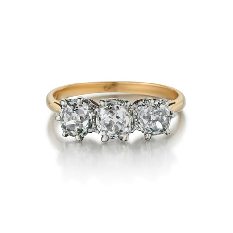 2.50 Carat Total Weight Mine Cut Diamond Three Stone Ring