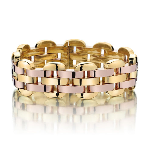 14KT Yellow And Rose Gold Retro Vintage Bracelet. Weight: 32.1 Grams