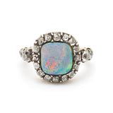 Vintage Old-Mine Cut Diamond & Opal Gold And Silver Ring