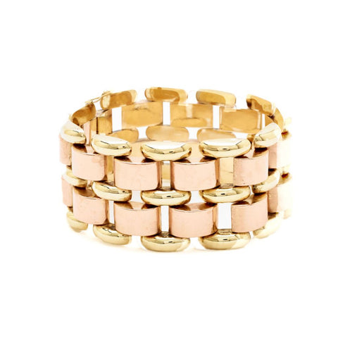 Retro Two Tone 14 Karat Rose and Yellow Gold Bracelet