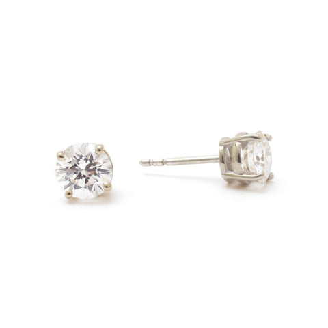 1.90 Carat Total Round Brilliant Cut Diamond Stud Earrings