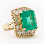 12.00 Carat Green Emerald & Diamonds Yellow Gold Ring