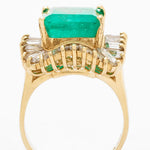 12.00 Carat Green Emerald & Diamonds Yellow Gold Ring