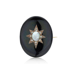 Victorian Onyx and Opal Rose Cut Star Brooch / Pendant. 14kt yellow gold.