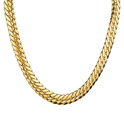 18kt Yellow Gold Wide Curved Herring Bone Choker / Necklace Chain. Made in Italy.