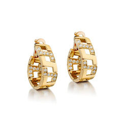 Cartier "C" 18kt Yellow Gold  Diamond Hoop Earrings.