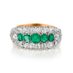 Ladies Victorian Green Emerald and Mine Cut Diamond Ring.