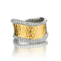 18KT White And Yellow Gold Curved Pave-Set Diamond Ring