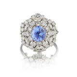Mid-Century 2.80 Carat Ceylon Sapphire And Diamond Snowflake Ring