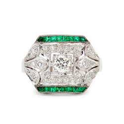 1.00ctw Round Brilliant Cut Diamond & Green Emerald Ring